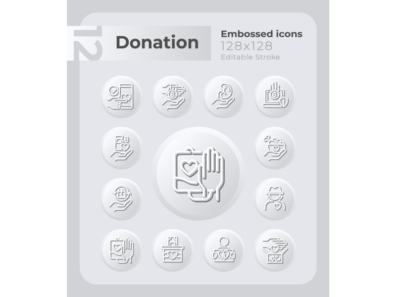 Charity embossed icons set