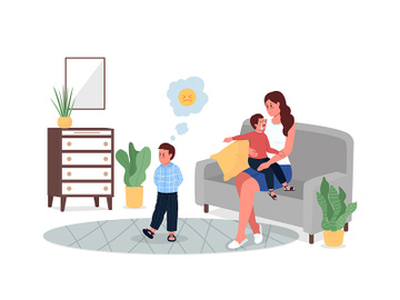 Mother with quarreling children flat color vector detailed characters preview picture
