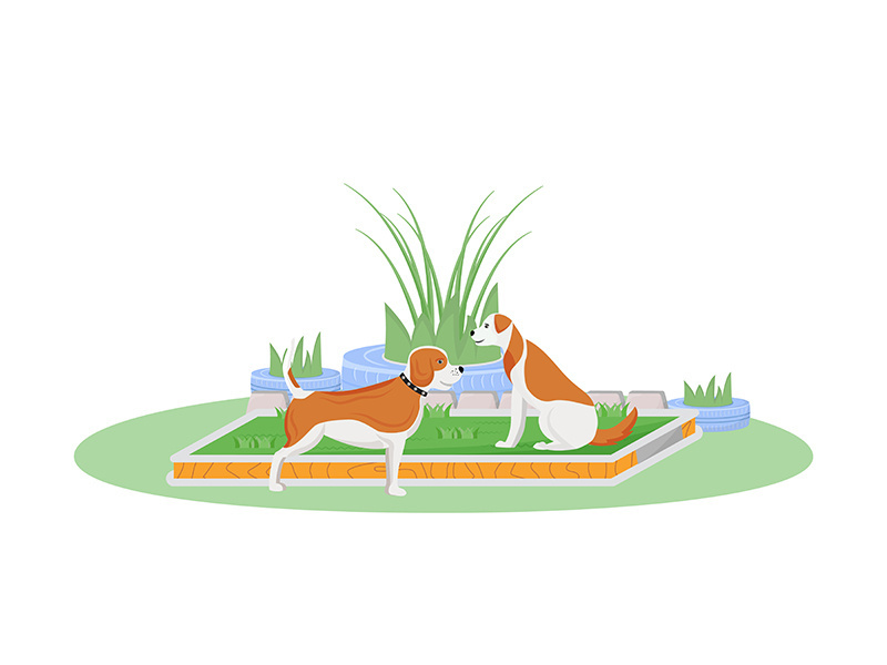 Dogs on lawn flat color vector character