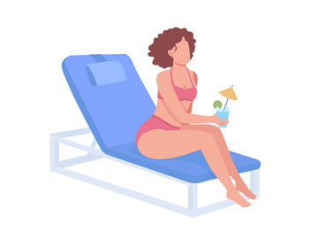 Young woman in swimsuit with cocktail flat color vector character preview picture