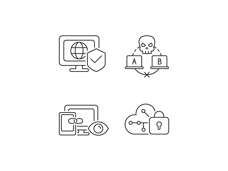 Internet privacy linear icons set
