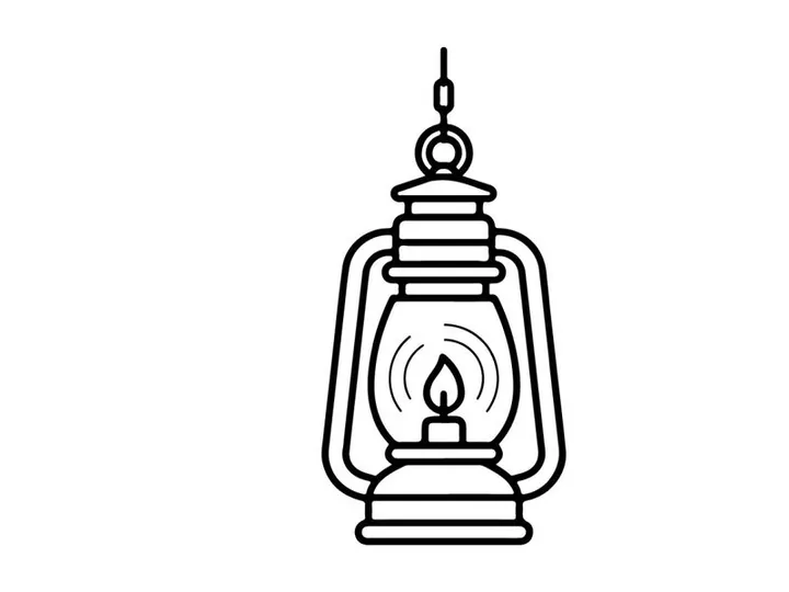 Vintage kerosene lantern with burning flame. Classic oil lamp for camping, emergency lighting, and rustic home decor.