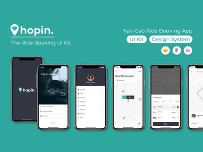 Hopin. Taxi-Cab Ride Booking App UI Kit & Design System