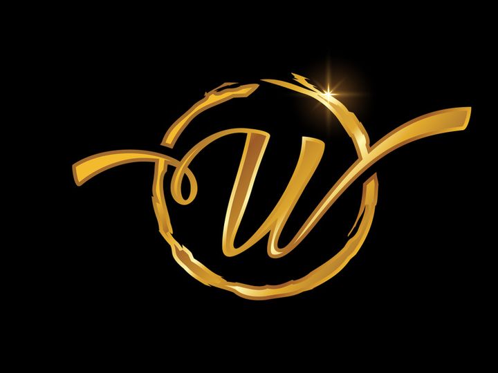 Golden color English hand-drawn alphabet in a brush circle on black background