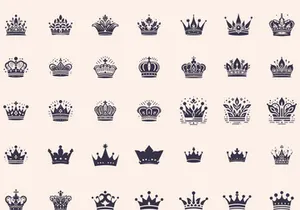 Royal Crown Silhouette, Retro King Crown Icons.