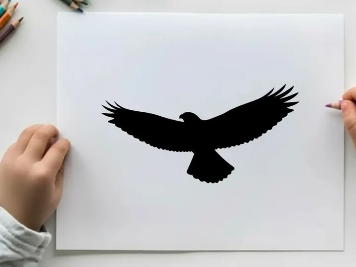 Silhouette of a bird in flight with outstretched wings
