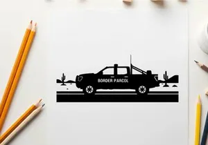 Silhouette of a pickup truck in the desert with cacti