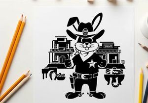 Cowboy rabbit silhouette in a western town scene