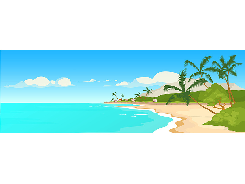 Tropical sandy beach flat color vector illustration