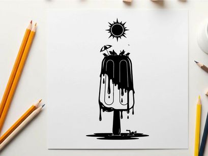 Melting ice cream silhouette under the sun with bird