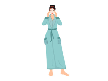 Woman in bathrobe with face sheet mask flat color vector faceless character preview picture