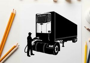 Silhouette of man refueling semi truck trailer