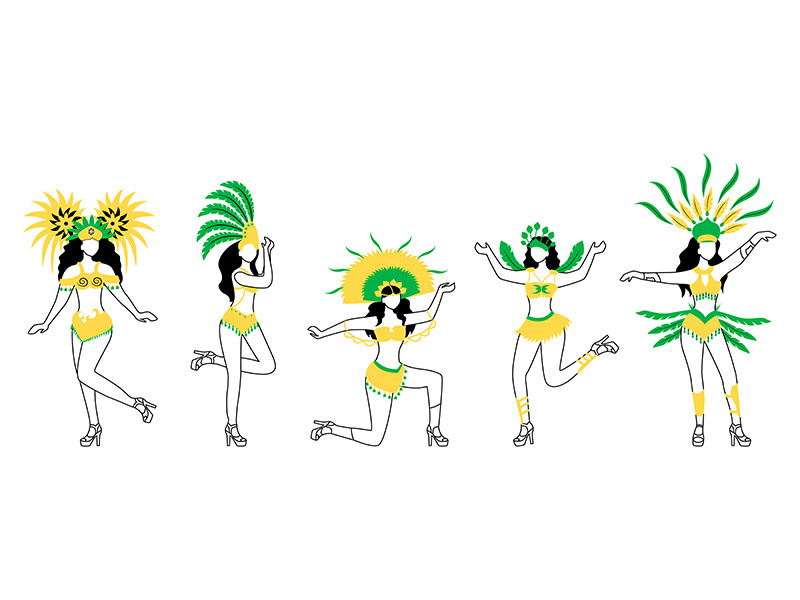 Brazil carnival dancers flat silhouette vector illustrations set