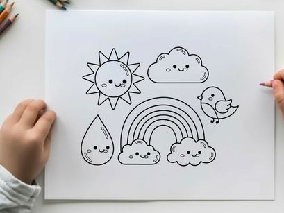 Cute weather elements set happy vector illustration