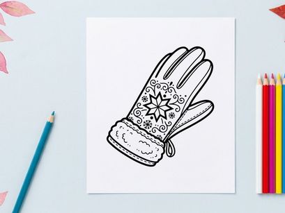Ilustração de arte de linha de luva de Natal com padrão de floco de neve para colorir em feriado de inverno