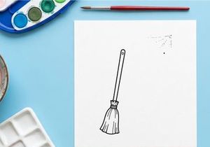 Witch broomstick icon with spider web. Halloween magic broom illustration on white background.