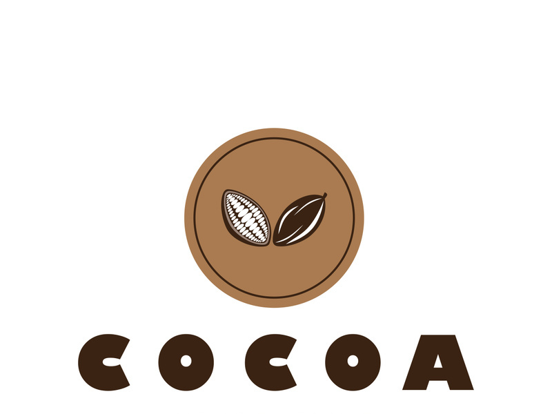 cocoa logo,cocoa bean,cocoa tree,cocoa branches and leaves,chocolate mix on white background,vintage,modern,simple,minimalist icon illustration template design vector