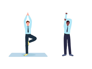 Employee exercising during work break flat color vector faceless character set preview picture