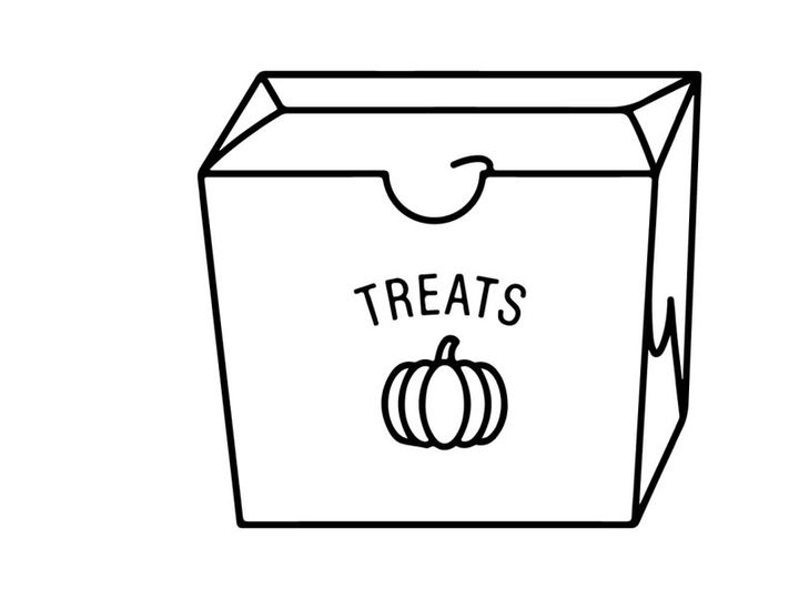 Halloween candy gift box with pumpkin and ghost treats. Spooky party favor container for trick-or-treat handouts and celebrations.