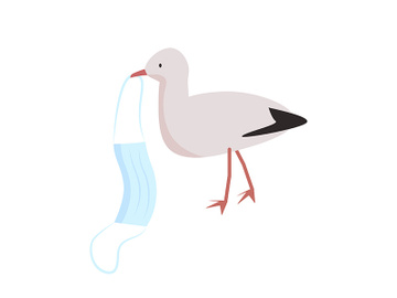 Seagull carries coronavirus face mask semi flat color vector character preview picture