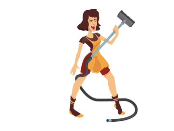 Woman dancing and cleaning room flat cartoon vector illustration preview picture