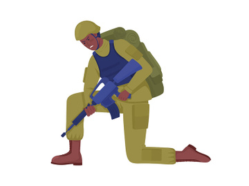 Military man with firearm semi flat color vector character preview picture