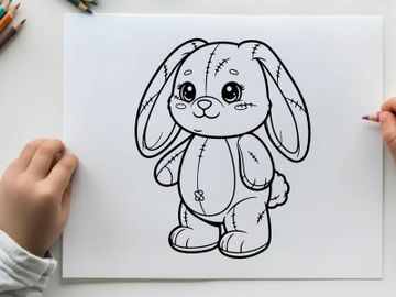 Cute sad bunny rabbit sitting vector illustration flat design preview picture