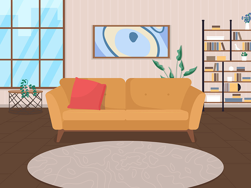 Trendy living room flat color vector illustration