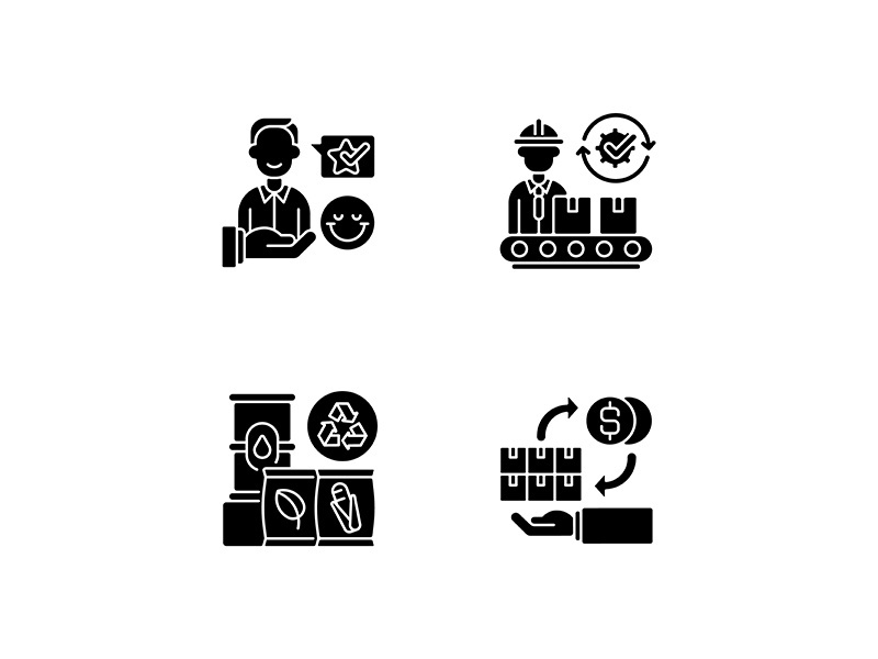 Industrial business black glyph icons set on white space