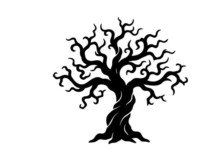 Silhouette of a leafless tree with twisting branches for design projects