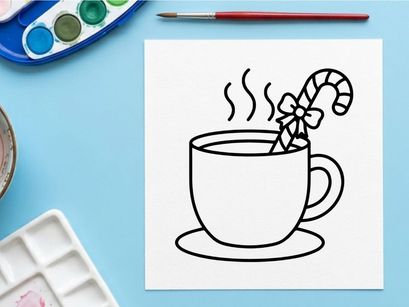 Hot holiday coffee cup with steam and festive floral decoration for Christmas morning