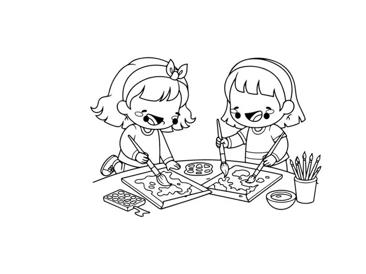 Two girls baking cookies vector illustration flat design