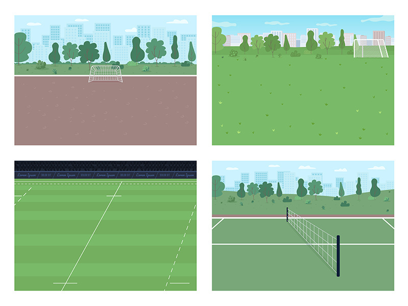 Urban court for sport game flat color vector illustration set