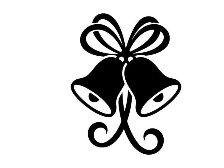 Black and white Christmas bells icon with decorative bow for holiday design projects