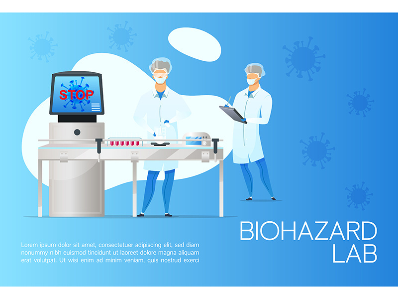 Biohazard lab banner flat vector template