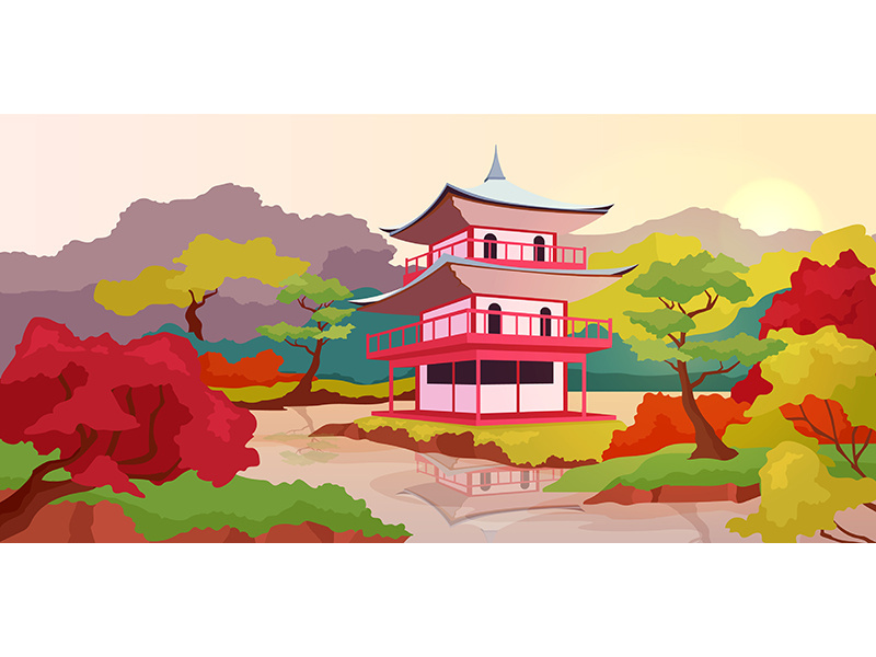 Asian pagoda flat color vector illustration