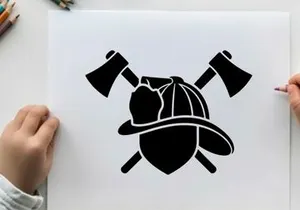 Firefighter silhouette logo with crossed axes and heart