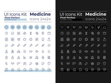 Medicine pixel perfect linear ui icons set for dark, light mode preview picture