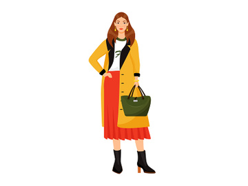 Young woman in trendy clothes flat color vector faceless character preview picture