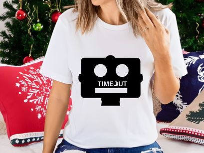 Timeout error robot face icon with white background and text