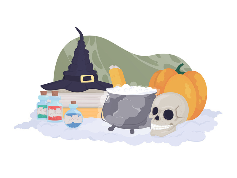 Halloween witch decor 2D vector isolated illustration
