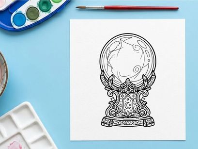 Crystal ball line art illustration. Magical fortune teller orb for Halloween design.