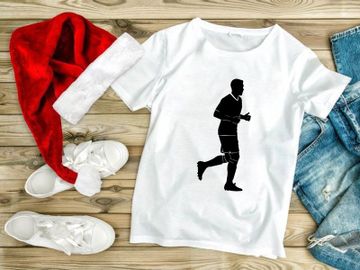 Silhouette of a man running in athletic wear on a white background preview picture