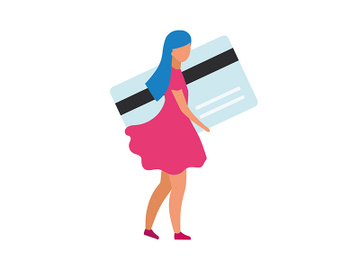 Girl paying with credit card semi flat color vector character preview picture