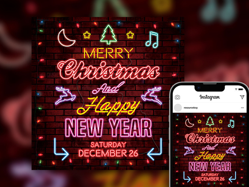 Free Neon Merry Christmas Party Instagram Post Template