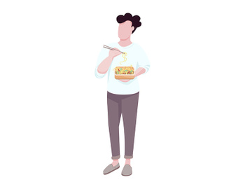 Man eating noodles flat color vector faceless character preview picture