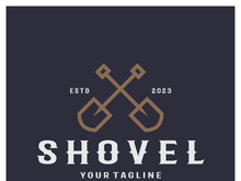Shovel logo for agriculture, excavation,building, mining foundation. gardening vector set design with leaves