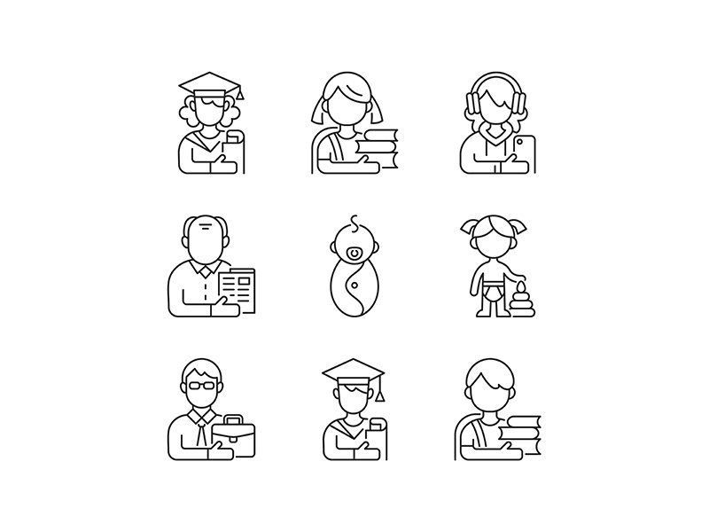 Age and gender differences linear icons set