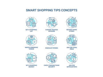 Smart shopping tips concept icons set preview picture