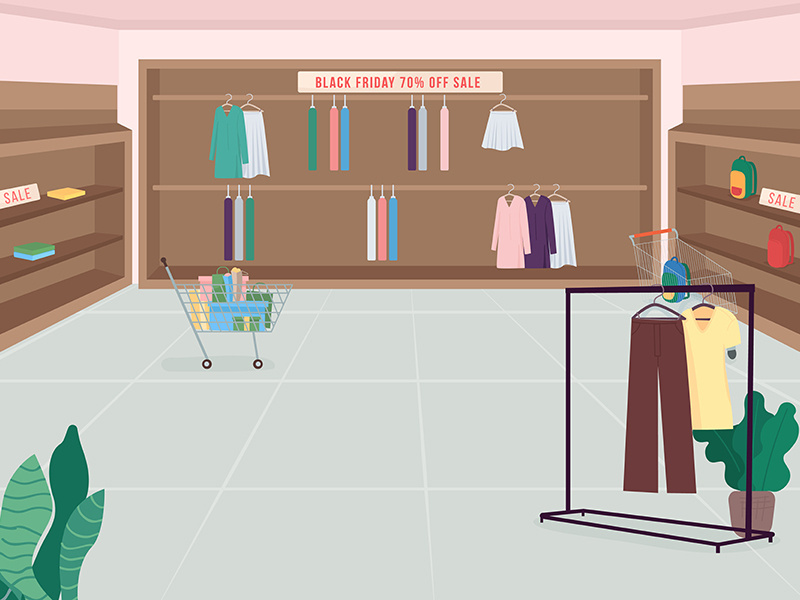 Fashion store on Black friday flat color vector illustration